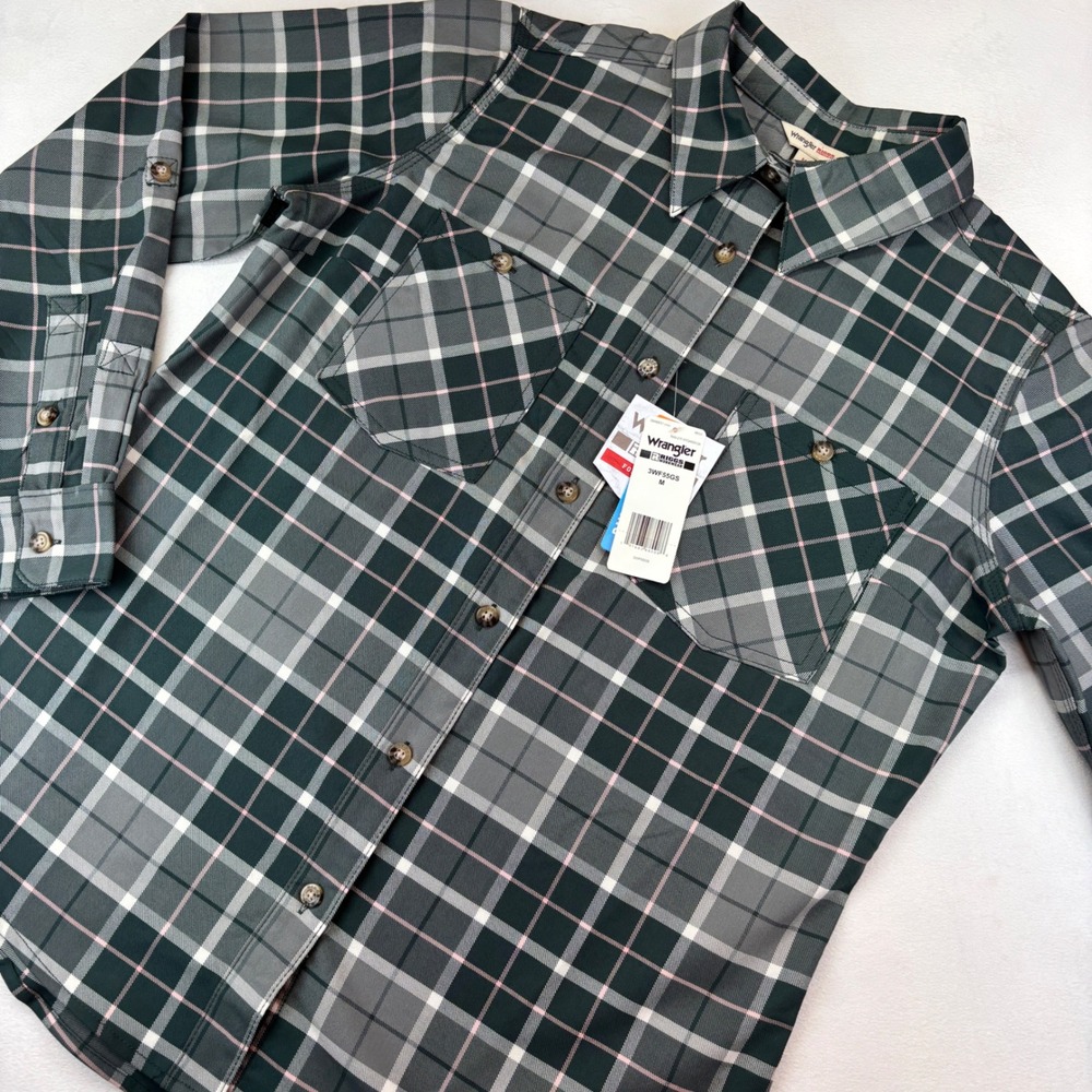 Wrangler RIGGS Workwear Plaid Flannel Shirt Women's Medium‎ Green Gray Pink New